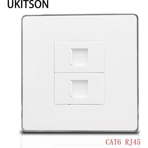 2 Plugs CAT6 RJ45 Connector Wall Panel Two Sockets Network LAN For Office Home Internet Cover