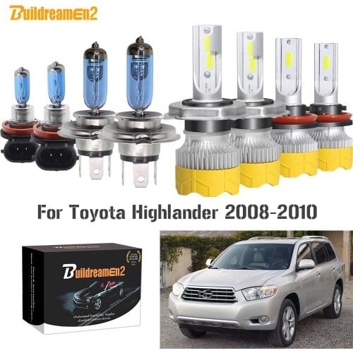 Buildreamen2 4 Pieces Car Headlight Hi/Lo Beam + Fog Light LED Halogen Headlamp Bulb 12V For Toyota Highlander 2008 2009 2010