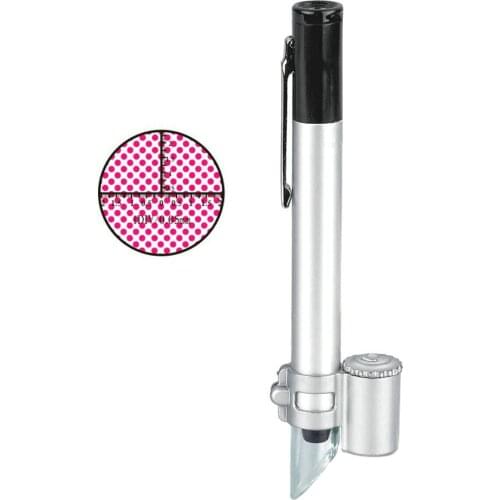50x LED Illumination Pen Style Pocket Microscope Magnifying Glass with Reading Scales Portable Magnifier