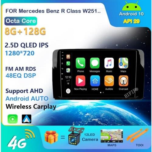 Carplay For Mercedes Benz R Class W251 R280 R300 R320 R350 R63 2005-2017 2 Din 9" Car Multimedia Player Android 10 GPS Autoradio