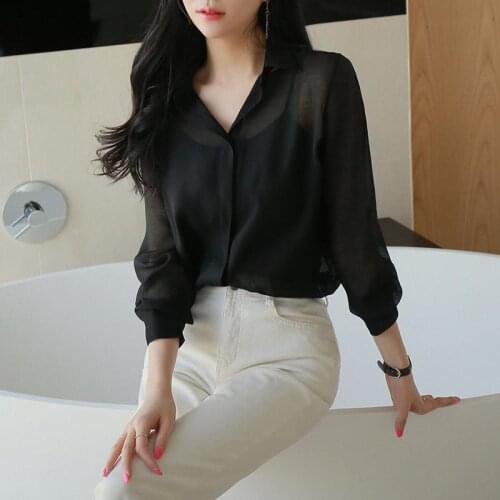 Blouse Women Black Transparent Chiffon Blouse Womens Top Ultra Thin Sexy Blusas Ropa De Mujer