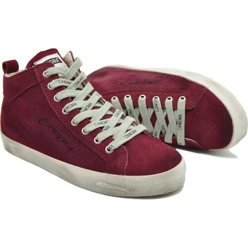 CANGMA Luxury Brand Designer Casual Shoes Man Mid Leisure Sneaker Men Sneakers Wine Red Cow Suede Male Shoe 2021