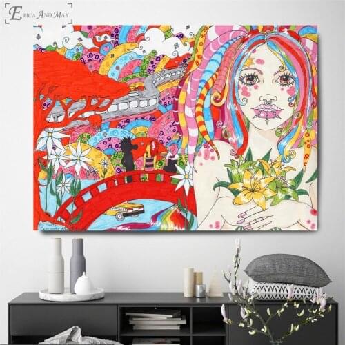 Flowers Girl Thinking Abstract Posters and Prints Wall art Decorative Picture Canvas Painting For Living Room Home Decor Unframe