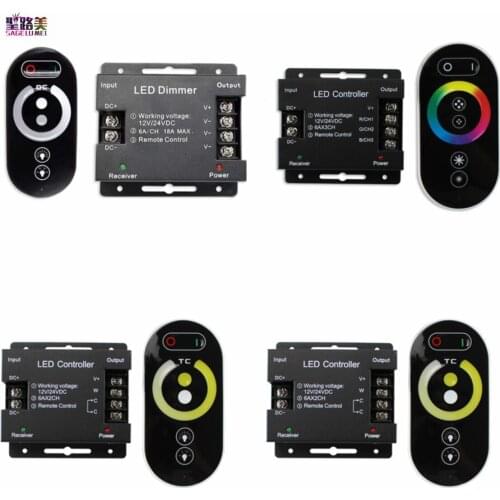DC12V-24V 18A RF Remote Wireless Touch RGB Controller 12A 433MHz CCT Single color Dimmer for 5050 3528 LED Strip Lights Tape