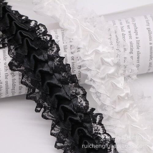 45Yards Top Quality Black White Elastic Ruffled Lace Trim Pleat Stretched Lace Bed Doll Clothes Baby Hair Band DIY Accessories