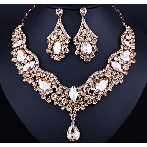 FARLENA Wedding Jewelry High Quality Crystal Rhinestones Water Drop Necklace Earrings set for Women Fashion Bridal Jewelry sets