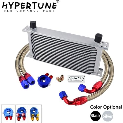 Hypertune - AN10 19ROWS TRANSMISSION OIL COOLER KIT + OIL FILTER ADAPTER + STAINLESS STEEL BRAIDED HOSE WITH PQY STICKER+BOX