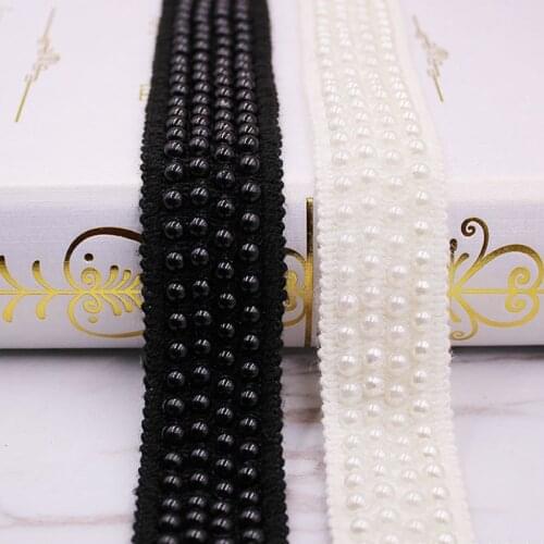 1Yards/lot White/black Pearl Beaded Lace Trim Tape Fabric Lace Ribbon Collar Sewing Garment Embroidered DIY Headdress Materials