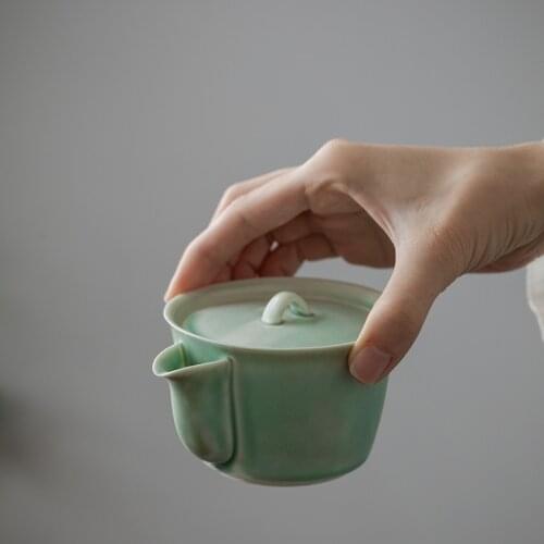 LUWU green ceramic teapot gaiwan handmade traditional chinese tea pot drinkware