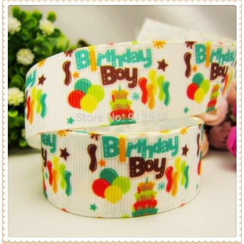 MD62512, 25mm birthday boy Printed grosgrain ribbon, DIY handmade materials, headwear accessories, wedding gift wrap