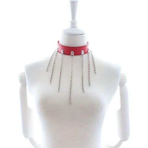 Metal chain leather slave collar erotic bdsm bondage restraints adult games fetish neck collars sex toys for woman couples