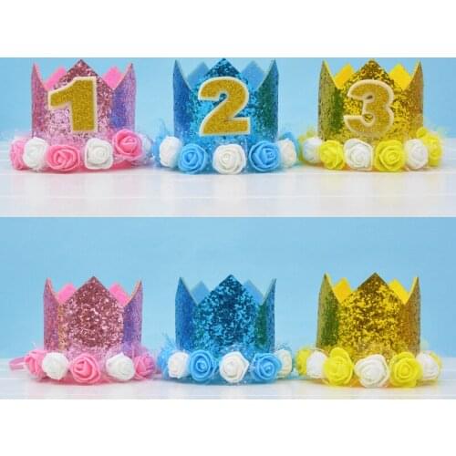 1pc 11*7.5cm Cute Korean Style Number Flower Crown DIY Celebration Party Hat Birthday Cap Children Kids Birthday Party Decor