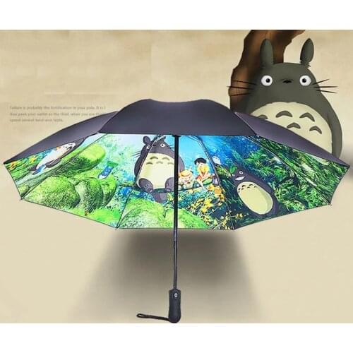 Cute My Neighbor Totoro UV Three-fold Fully Automatic Double Layer Anime Cartoon Sunshade Sun Umbrella