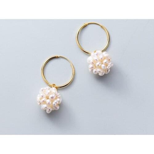 MloveAcc 100% 925 Real Sterling Silver Earrings Pearl Beads Ball Earring for Charm Women Girl Fine Silver Jewelry