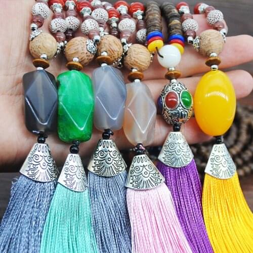 Fashion Bohemian Tribal Jewelry Multi Glass Knotted Crystal Tassel Necklaces Women Ethnic Necklace