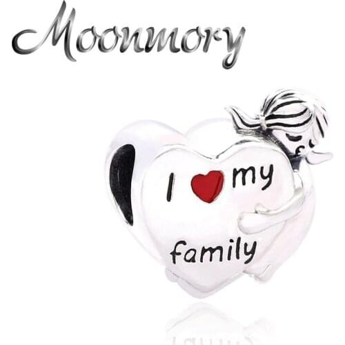 Moonmory 925 Sterling Silver Cute Girl Beads For Women Love Family Heart Charm Bead Fit Bracelet Bangle DIY Women Jewelry Making
