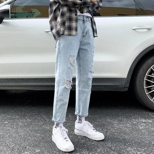 Mens Loose Jeans Summer Slim Fit Jeans for Mens Streetwear Regular Distressed Denim Slim Homme Pants Hip Hop Hole Jeans Trousers
