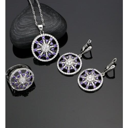 925 Silver Jewelry Sets Natural Purple Cubic Zirconia Stone Decoration For Women Wedding Earrings/Pendant/Rings/Necklace Set