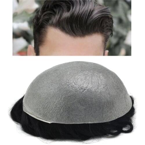 Eeka Hair French Lace Front Mens Toupee Fine Welded Mono Hairpieces Replacement 100% Hand Tied Natural Men Wigs Poly PU