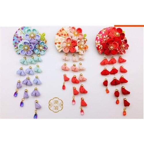 Hand made hairpin cotton cloth hair clip barrettes Japanese kimono anime cosplay headwear A
