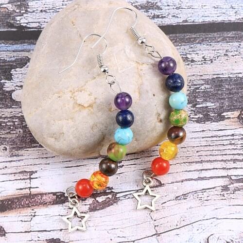 7 Chakra Earring Colorful Natural Stone Beads Dangle Earrings Health Yogo OM Stars Pendant Drop Earring 2020 Fashion Women Gift