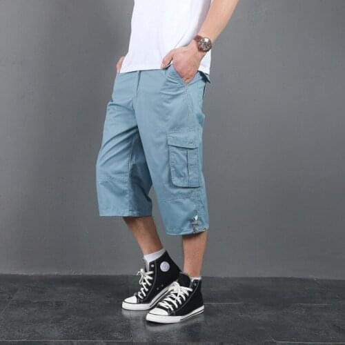 Summer Mens Baggy Multi Pocket Cargo Straight Shorts breeches Male Long Army Green Khaki Mens Loose 8 Colors Hip Hop Shorts