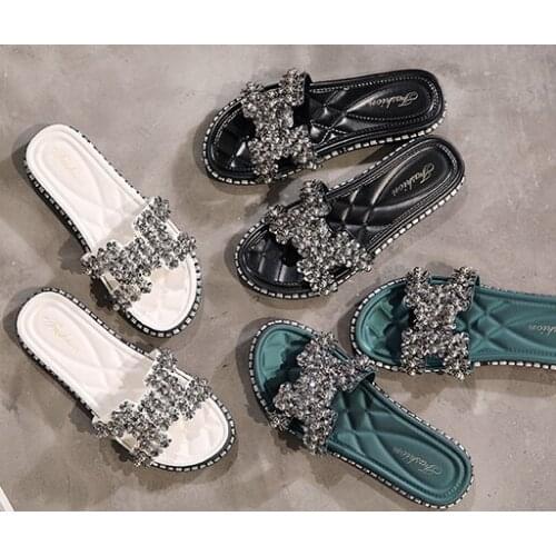 Slides Women Flip Flops Shoes Slippers Rhinestones Shoes Sandals Buckle Ladies Wild Diamond Mujer Summer Outdoor