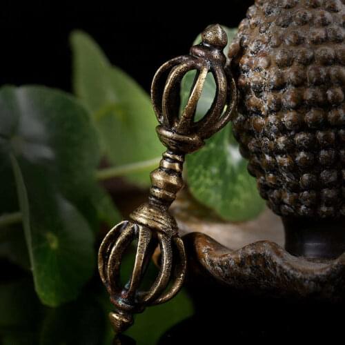 TBC915 Tibet Dorje Amulet for Man Tibetan Buddhist Handicrafts Brass Old Golden Vajra Droje 75mm