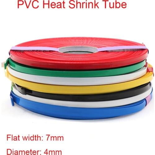 10M Colorful PVC Heat Shrink Tube Width 7mm Dia 4mm Lithium Battery Insulated Film Wrap Protection Case Pack Wire Cable Sleeve