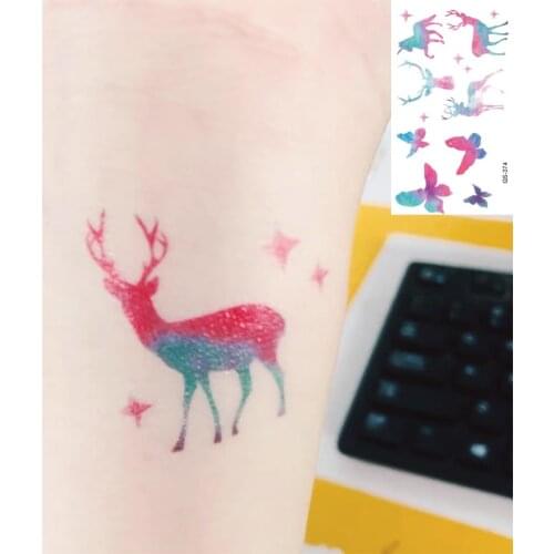 Waterproof Temporary Tattoo Stickers Color Deer fake Tatto Geometric animal Flash Tatoo Hand Back Foot for Girl Women Men