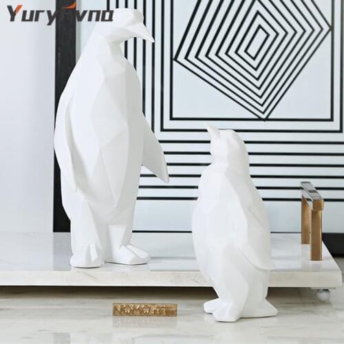 YuryFvna Nordic Penguin Resin Ornaments Crafts Simple Home Office Creative Sculpture Geometric Statue Animal Penguin Decor