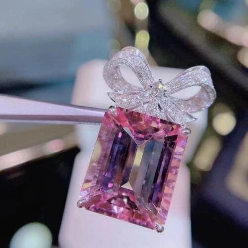 H711 Fine Jewelry Real Pure 18K White Gold Jewelry AU750 100% Natural Morganite Gemstone 20ct Pendants for Women Fine Necklace