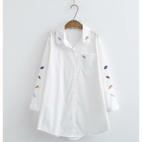 Womens oversize shirt turn-down collar embroidery cotton white fashion woman blouses 2021 loose Mid-length Female clothing