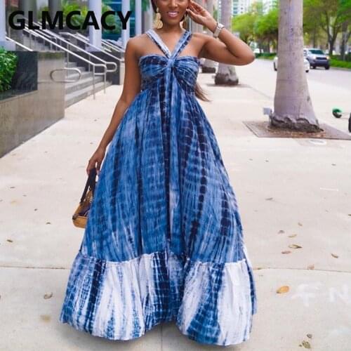 Women Halter Printed Backless Maxi Dress