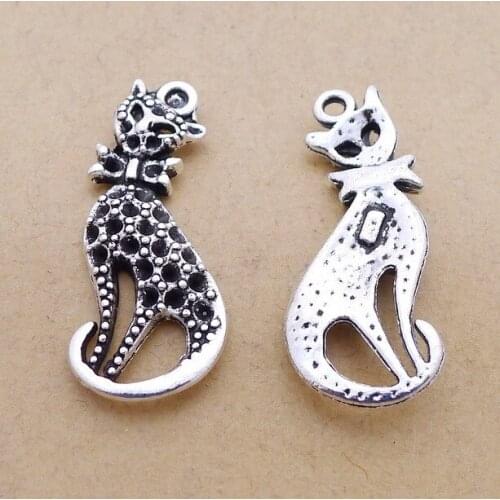 10 Pieces 23*14mm Mixed Alloy Antique Silver Color Slim Cat Charms Bracelet Keychain Pendant Accessory For DIY Jewelry Making