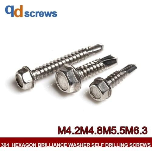 304 M4.2M4.8M5.5M6.3 hexagon brilliance washer self drilling stainless steel screws DIN7504