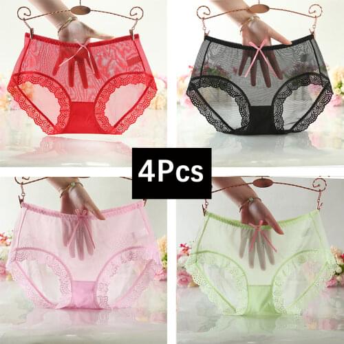 Women Ultra-thin Sexy Lace Panties Seamless Briefs Transparent Panties Female Underwear Plus Size Panties Mid-Rise Lingerie