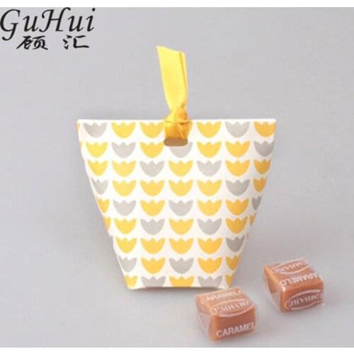 50Pcs Yellow Pattern Candy Colors Gift Box Wedding Decoration Fishtail Shape Cookie Bags Birthday Party Festive Supplies