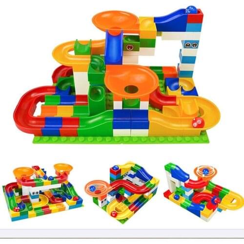 52-208Pcs Marble Race Run Maze Balls Track Building Blocks Funnel Slide Big Size Building Blocks Brick Compatible Blocks Toys
