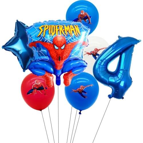 7 Pcs/set Number 1-9 years Spider-man Helium Balloon Spiderman Superhero Avengers Birthday Party Balloons Decorations