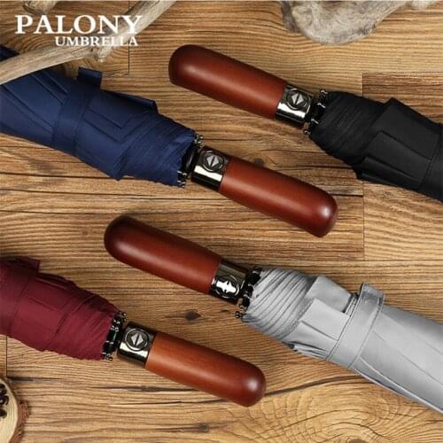 Large Straight Wooden Handle Single And Double Layer Umbrella Cloth 10 bone Automatic Three Fold Men And Women Windproof 8 color