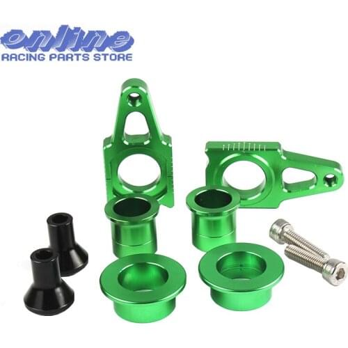 CNC Front & Rear Wheel Hub Spacers & Rear Axle Blocks Chain Adjuster With Spool Slider Bolts Sets For KX125 250 KXF250 KXF450