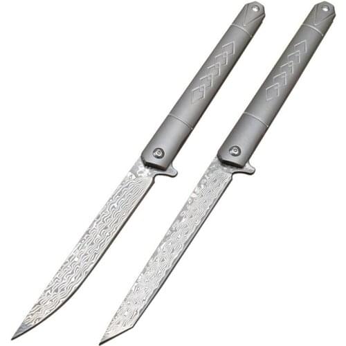 Damascus VG10 / D2 blade folding knife TC4 titanium handle flipper pocket survival camping tactical knives portable EDC knife