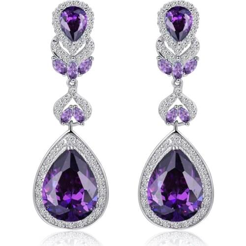 ThreeGraces Geometric White Gold Color Big Teardrop Champagne Cubic Zircon Crystal Long Dangling Earrings For Women ER023