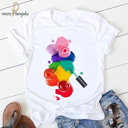 Tshirt Harajuku Women Graphic 3D Finger Nail Paint Printed Color Fashion Cute Tshirt Female Tee Shirt Ladies Clothes T-shirt Top