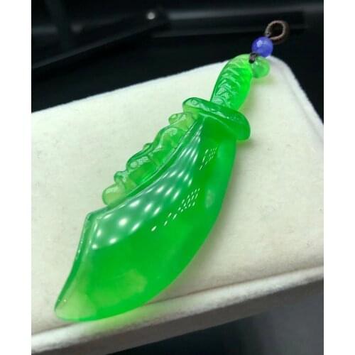 Idiographic Burma Green Jade Carven Broadsword Design Pendant Amulet Unique Pretty Hanging Ornaments