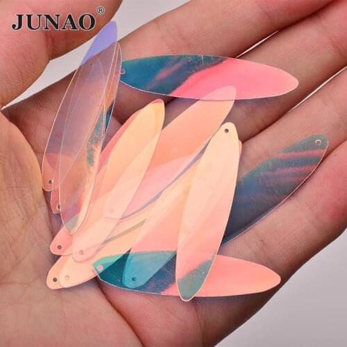 JUNAO 20g 10*40mm Large Transparent AB Color Sewing Sequins Decoration Flat Oval Sequin Paillettes for DIY Clothes Crafts