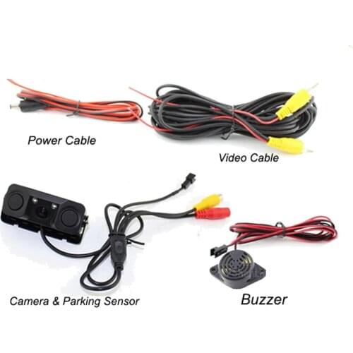 AuMoHall 3 in 1 Reversing Car Rear View Camera LED Light Night Vision HD Cam with 2 Radar Sensors N/ NTSC-M Assistance System