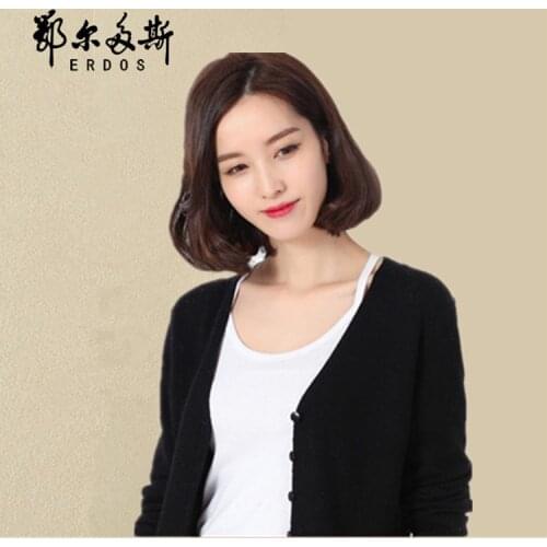 Autumn outfit new female woolen sweater knit cardigan han edition female with a v-neck sweater cashmere cardigan coat