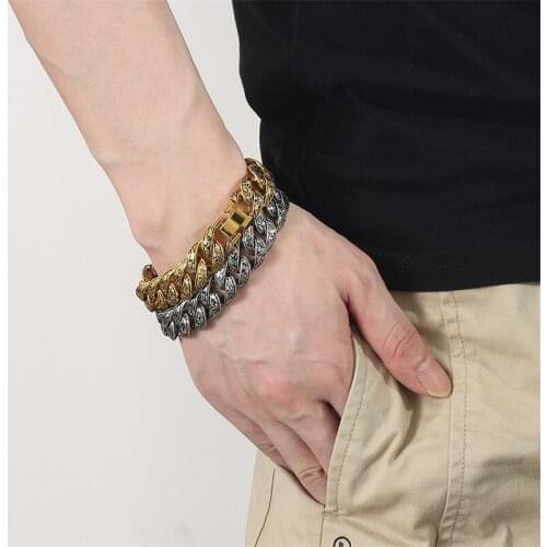 Statement Miami Curb Cuban Thick Bracelets Bangles for Women Men Hip Hop Geometric Bracelets New Fashion Simple Jewelry